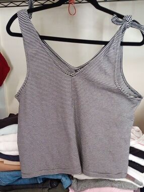 Striped Tie-Shoulder Tank Top in Black & White